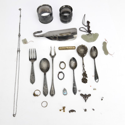 Image for Lot Assembled Group of Sterling Silver, Jade, and Costume Jewelry Objects, America and Europe