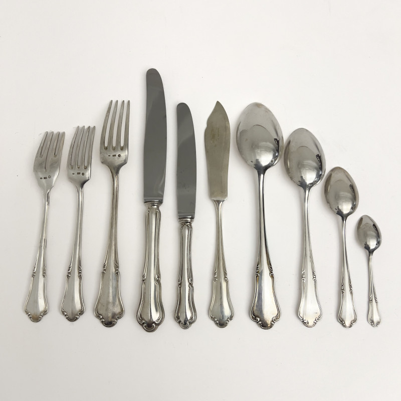 An Extensive Austrian 800 Continental Silver Flatware Service