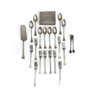 Image for Lot A Modernist 800 Silver Flatware Set and Cigarette Box