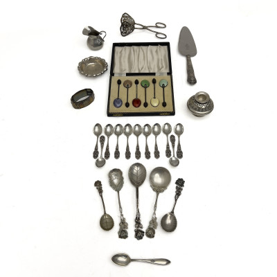Image for Lot A Group of Continental Silver Table Articles, Judaica, and Cased Enamel Sterling Coffee Spoons