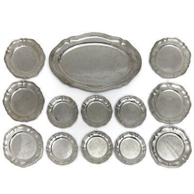 Image for Lot Romeo Miracoli & Figli - An Italian 800 Continental Silver Serving Tray and Twelve Plates