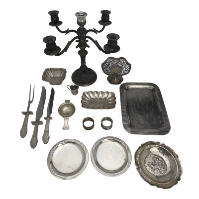 Image for Lot A Group of Sterling Silver Table Articles, Including a Weighted Candelabra and a Sterling-Handled Carving Set