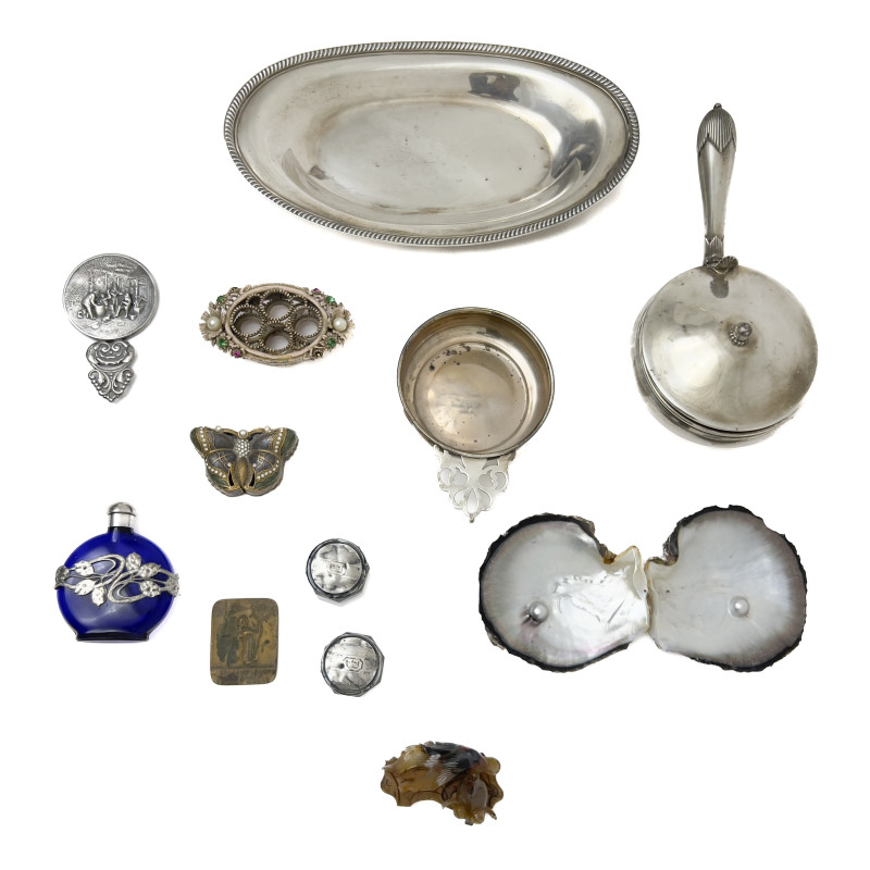 Mixed Sterling Silver and Metalware Vanity and Tableware Collection