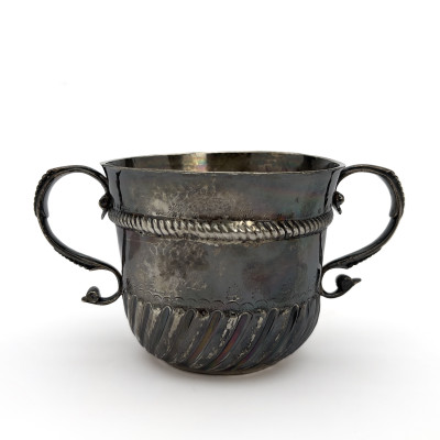 Image for Lot mark of Isaac Dighton - A William III British Britannia Standard Silver Two-Handled Caudle Cup