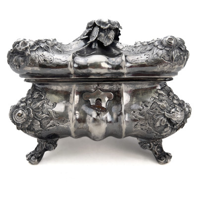 An Austrian Rococo Revival Silver Tea Caddy