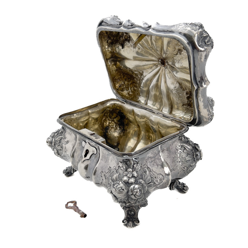 An Austrian Rococo Revival Silver Tea Caddy