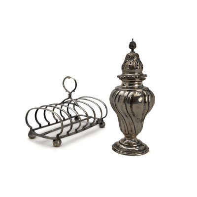 Image for Lot A Victorian Sterling Silver Toast Rack and an Edwardian Sterling Silver Sugar Caster