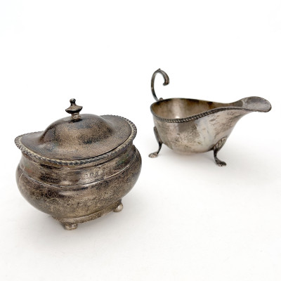 Image for Lot An Assembled Edwardian Sterling Silver Table Group, Including a Covered Sugar Bowl and Cream Jug
