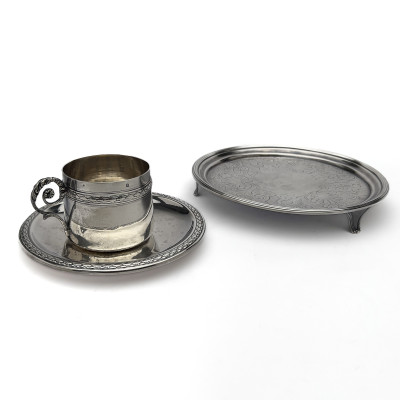 Image for Lot A Sterling Silver Georgian Footed Salver and French Coffee Cup with Saucer