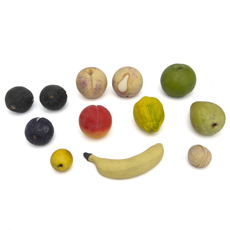 Group of Carved and Polychrome Painted Alabaster Fruit