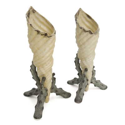 Image for Lot German Royal Sachsen Porcelain Cornucopia Shell Vases on Coral Branch Bases