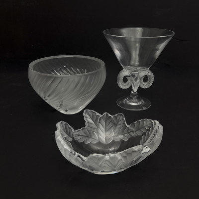 Image for Lot Lalique - Collection of French Frosted and Clear Crystal Vessels, Including "Aries" Ram Vase