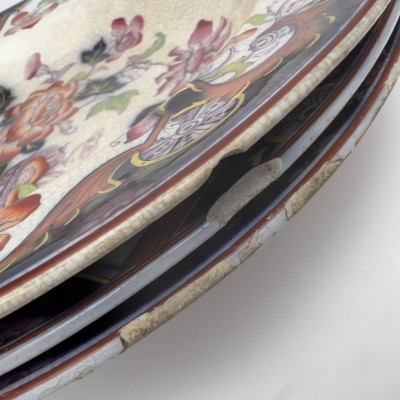 English Imari-Palette Ironstone Platter and Continental Porcelain Plates Lot