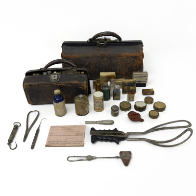 Image for Lot An Antique Physician's Traveling Apothecary Satchel and Medicine Kit