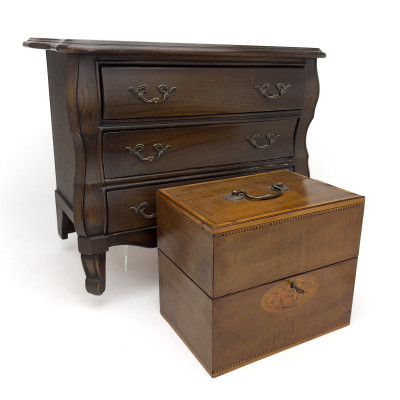 Image for Lot Two Decorative Miniature Hardwood Furniture Pieces, Including Tantalus Chest and Miniature Dresser