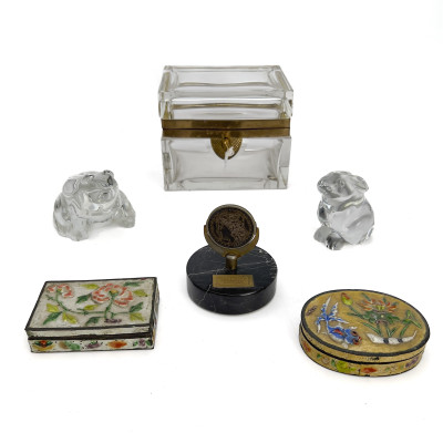 Image for Lot Vanity and Desk Lot with Casket, Baccarat Crystal and Morgan Dollar