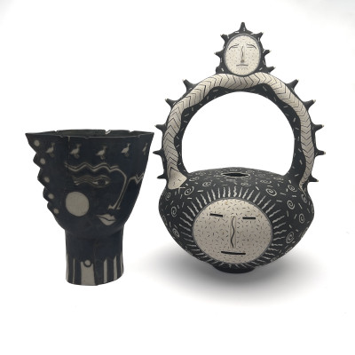 Image for Lot Contemporary Black and White Ceramic Figural Vessels,