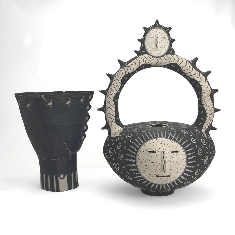 Contemporary Black and White Ceramic Figural Vessels,