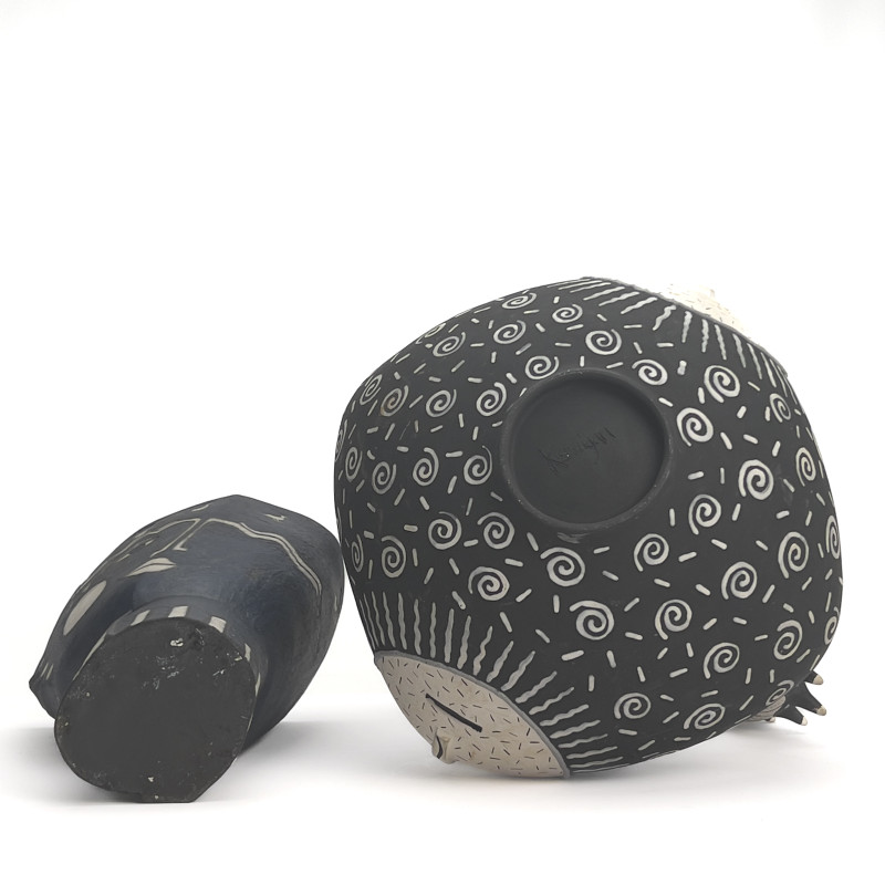 Contemporary Black and White Ceramic Figural Vessels,