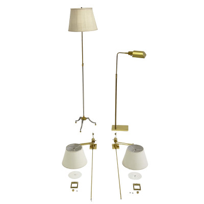 Image for Lot A Group of Four Modern Mid-Century Lighting Fixtures, Comprising a Pair of Hansen Sconces and Two Floor Lamps