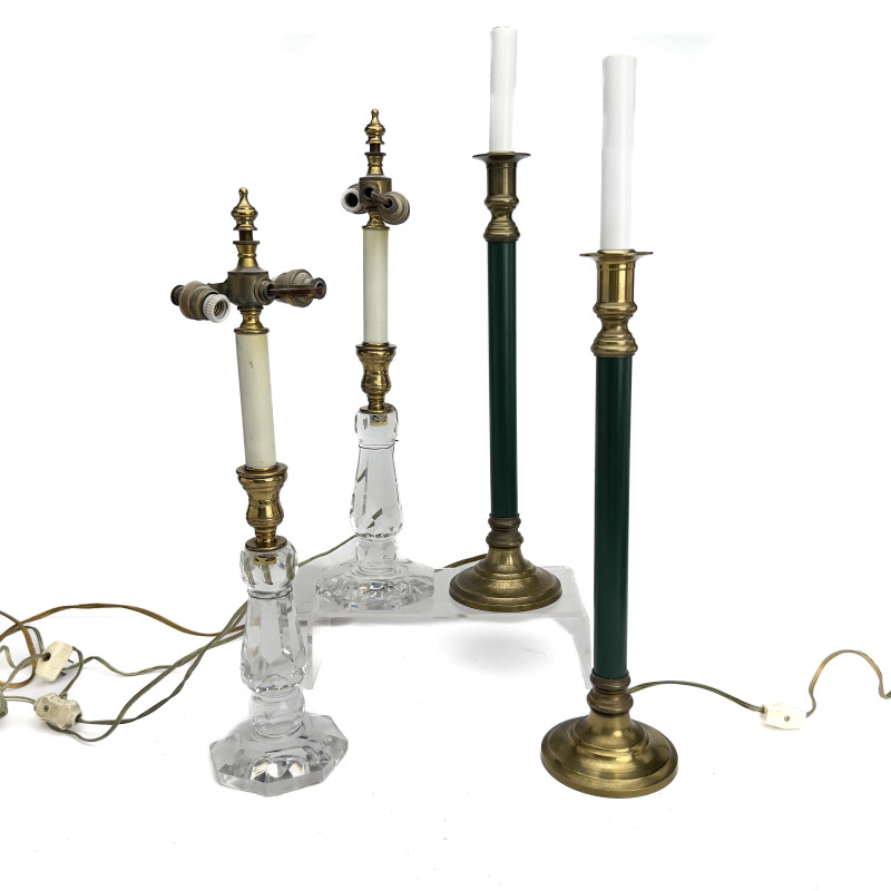 Pair of Schneider Crystal Lamps and Two Neoclassical Lamps