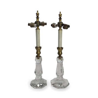 Pair of Schneider Crystal Lamps and Two Neoclassical Lamps