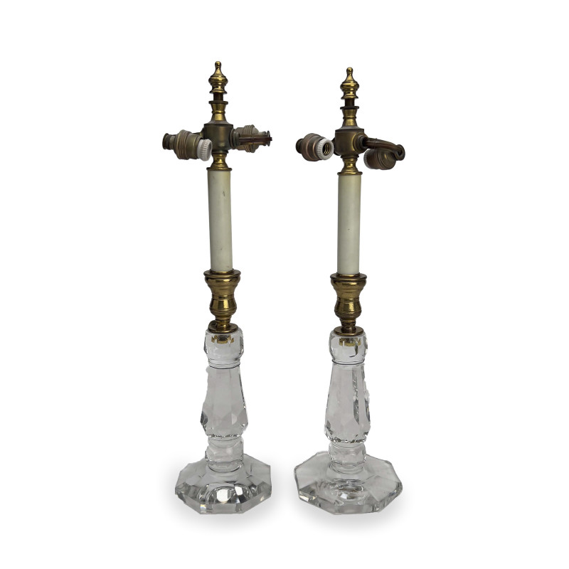 Pair of Schneider Crystal Lamps and Two Neoclassical Lamps