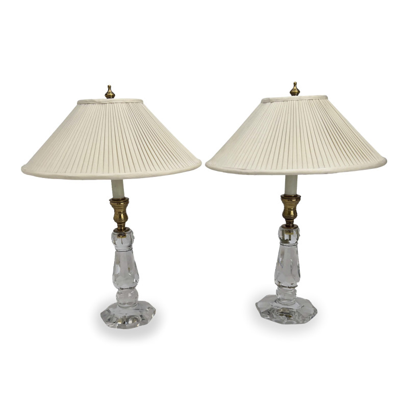 Pair of Schneider Crystal Lamps and Two Neoclassical Lamps