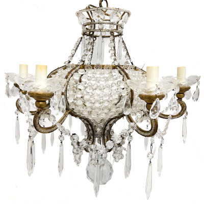 Image for Lot Six-Light Contemporary Gilt Iron and Glass Chandelier