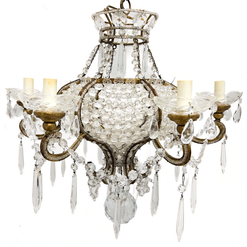 Six-Light Contemporary Gilt Iron and Glass Chandelier