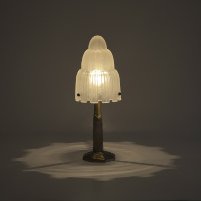 Art Deco Style Mixed-Metal and Molded Frosted Glass Table Lamp