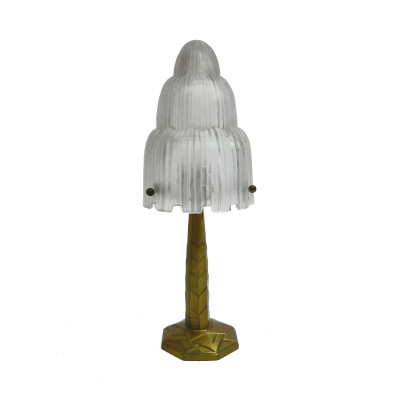 Image for Lot Art Deco Style Mixed-Metal and Molded Frosted Glass Table Lamp