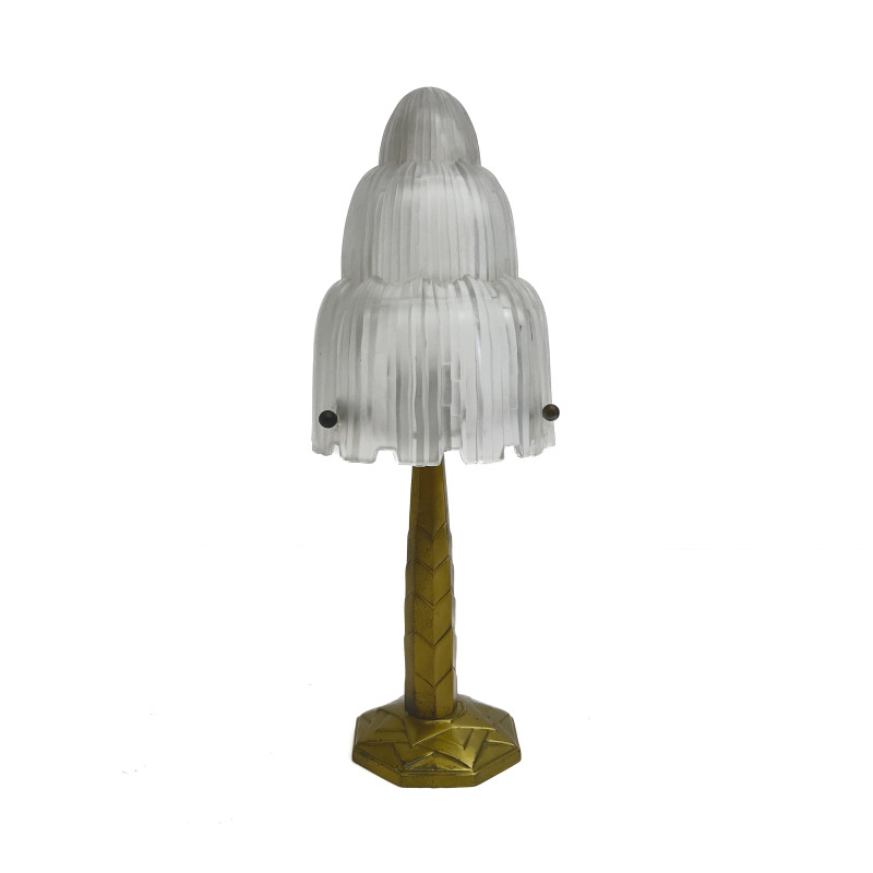Art Deco Style Mixed-Metal and Molded Frosted Glass Table Lamp