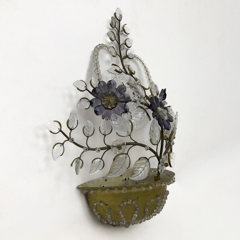A Pair of Brass and Crystal Floral Wall Sconces