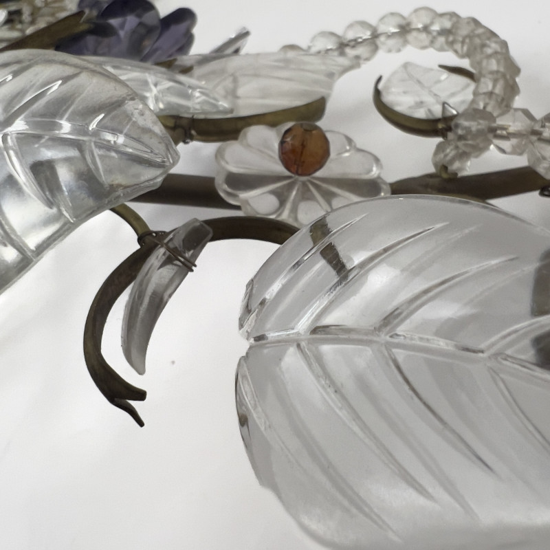A Pair of Brass and Crystal Floral Wall Sconces