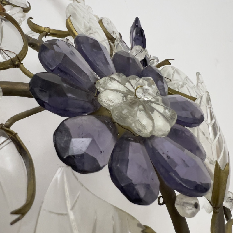 A Pair of Brass and Crystal Floral Wall Sconces