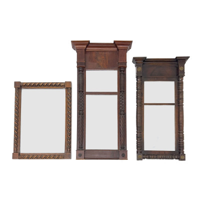 Image for Lot An Architectural Oak Twist Frame Mirror and Two Wood Pier Mirrors