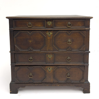 Image for Lot An Antique Jacobean Geometric Molded Oak Chest of Drawers
