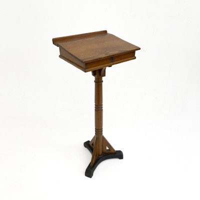 An Antique Fruitwood Library Staircase and Oak Lectern
