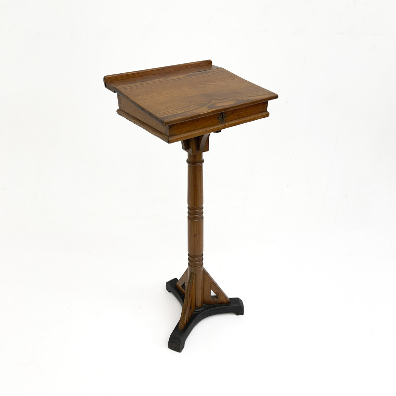 An Antique Fruitwood Library Staircase and Oak Lectern