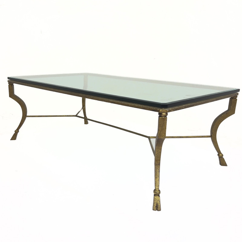 Neoclassical Style Cast Brass and Beveled Glass Coffee Table
