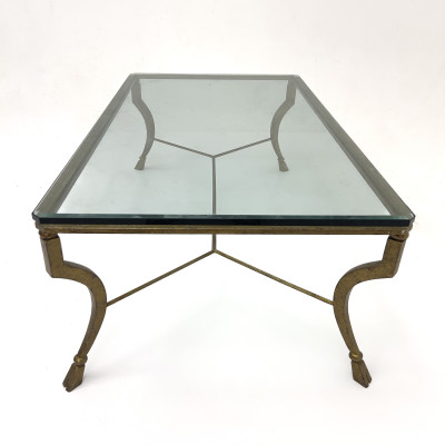 Neoclassical Style Cast Brass and Beveled Glass Coffee Table