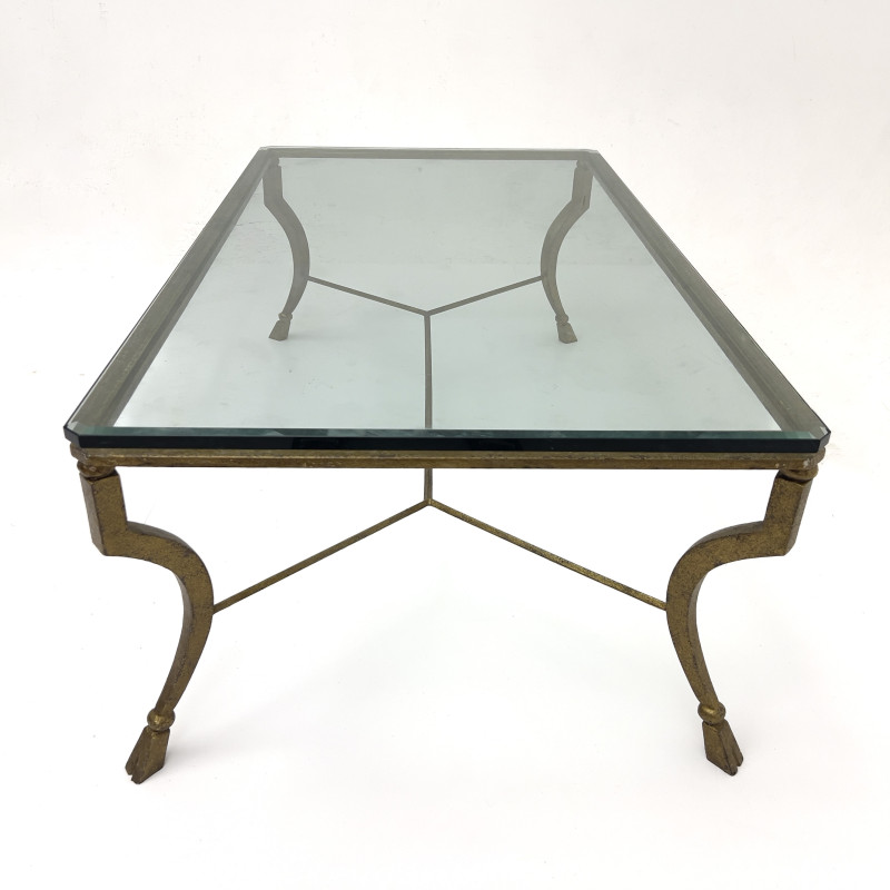 Neoclassical Style Cast Brass and Beveled Glass Coffee Table