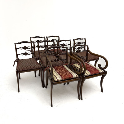 Image for Lot Suite of Eight Regency Style Carved Hardwood Dining Chairs