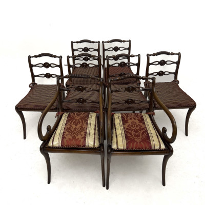 Suite of Eight Regency Style Carved Hardwood Dining Chairs