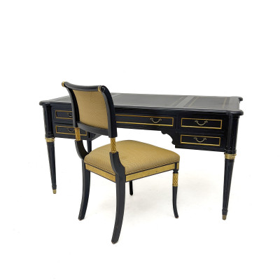 Image for Lot Julia Gray - A Contemporary Louis XVI Style Ebonized Writing Desk and Julia Gray Chair Suite
