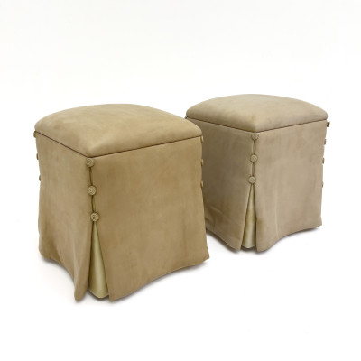 Image for Lot Pair of Escargot Ottomans in Nubuck and Leather, J. Robert Scott