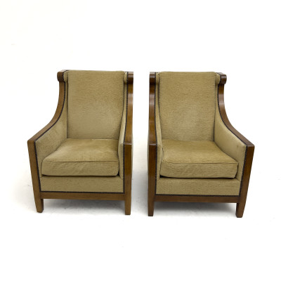 Image for Lot Pair of Contemporary Neoclassical Style Upholstered "London Club" Lounge Chairs by Dessin Fournir