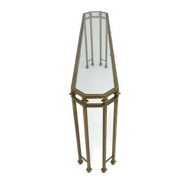 A Hollywood Regency Style Gilt Iron and Glass Console Table