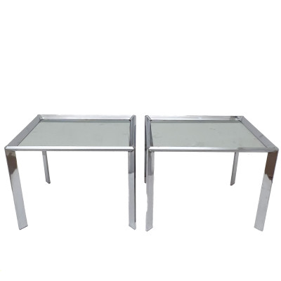 Image for Lot A Pair of Chrome and Mirrored Glass End Tables